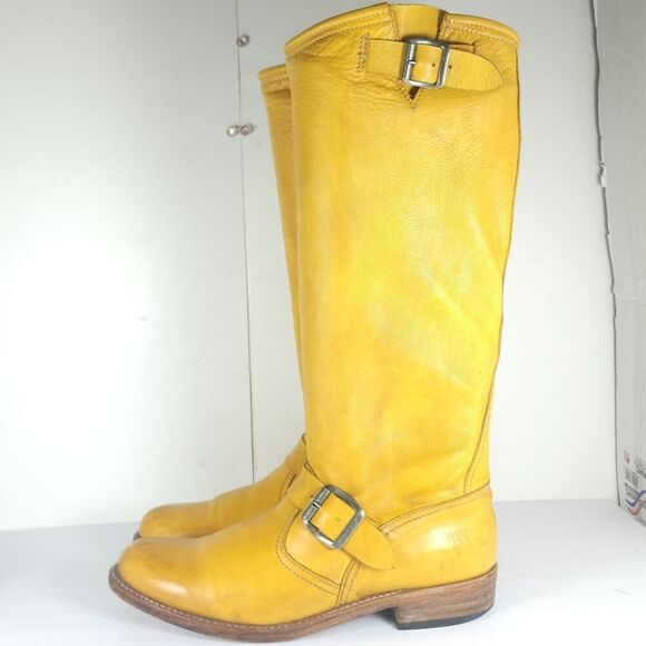 Frye Women's VTG Veronica Slouch US 8M Banana Yellow Leather Riding Boot Spain - Picture 2 of 16